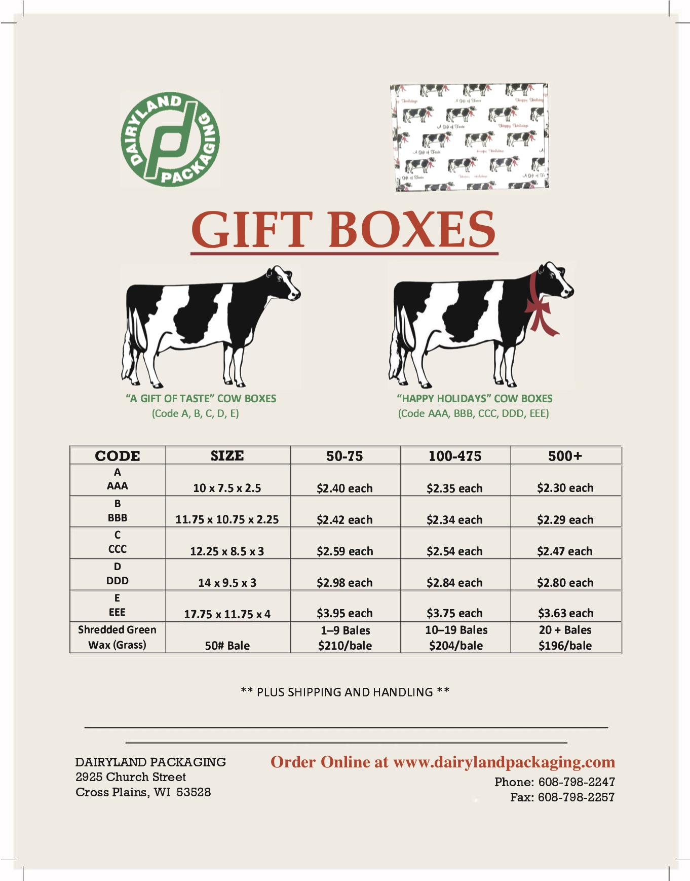 Gift Box Price Sheet 2022